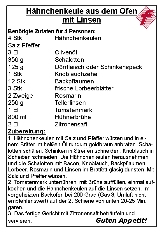 Haehnchenkeule mit Linsen