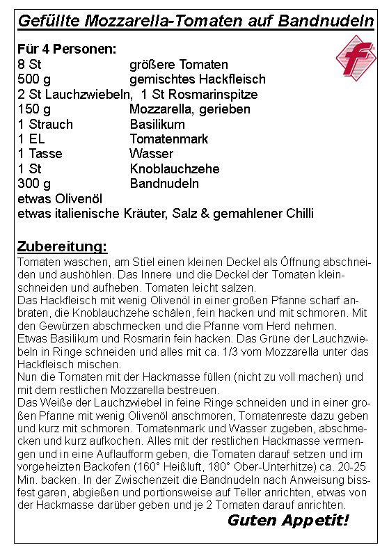 gefuellte mozzarella tomaten auf bandnudeln