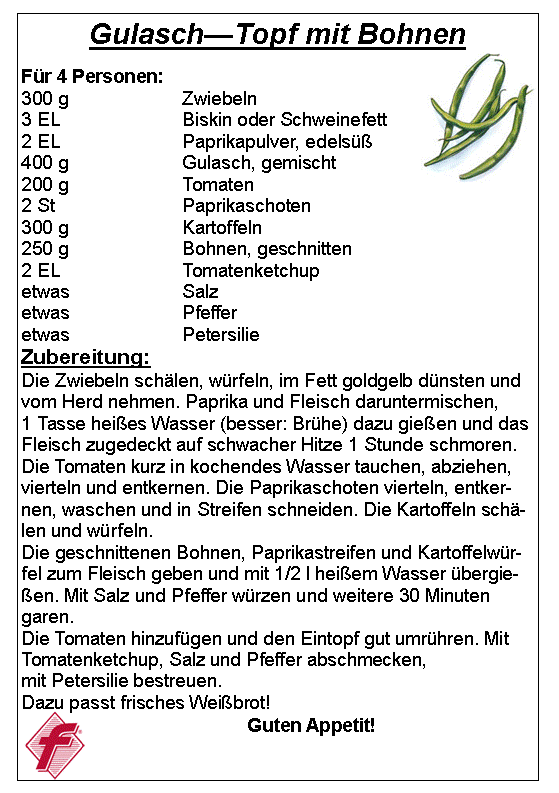 Gulasch Topf mit Bohnen